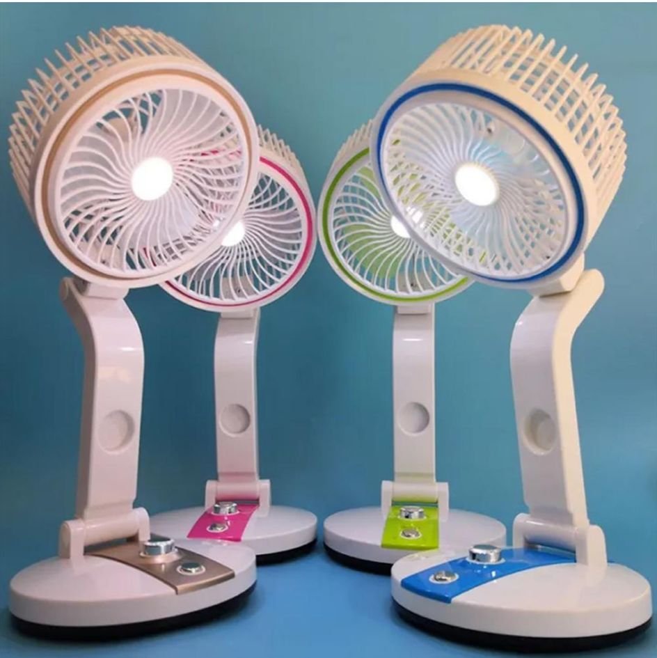 Rechargeable Folding Table Fan with LED Light – Portable Mini Fan for Home & Outdoor Use