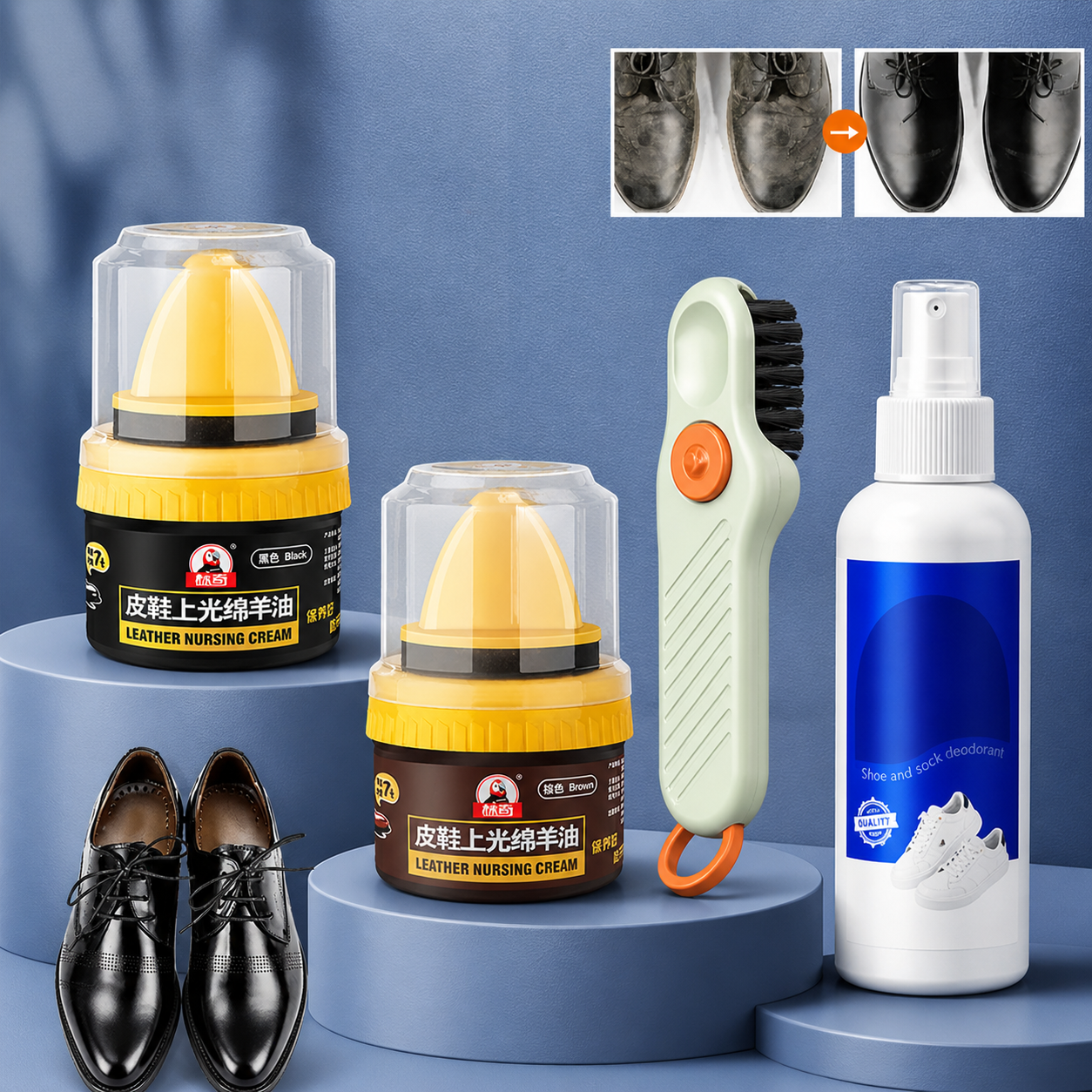 Premium Shoe Care Combo Kit – Shoe Polish, Deodorant Spray & Cleaning Brush Set